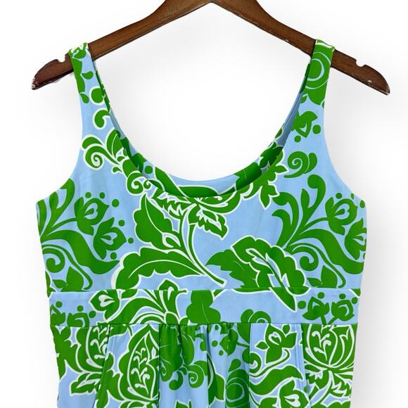 Jude Connally Etched Floral Blue/Green Nylon Spandex Dress Sleeveless Pockets M - Picture 2 of 9